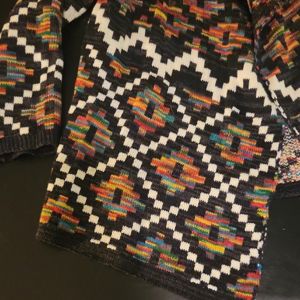 Intro Multicolor Southwestern Geometric Print Loose Women's Cardigan - Picture 6 of 11